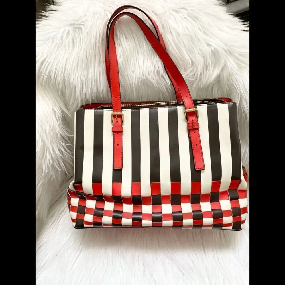 Henri Bendel Leather Centennial Stripe Satchel